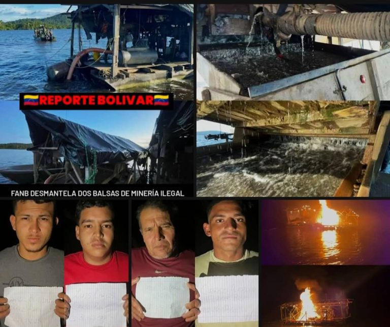 Presas 4 personas y desmanteladas dos balsas de minería ilegal en el Río Paragua