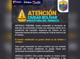 En Ciudad Bolívar suspenden circulación de motos después de las 10 de la noche